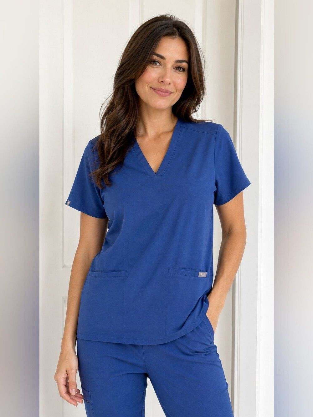 FIGS Catarina Scrub Top Technical Collection Blue Stretch Medical Nurse Size M